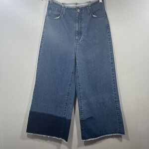 Pants Womens 30‎ High Waist Wide Leg Fray Hem Denim Baggy